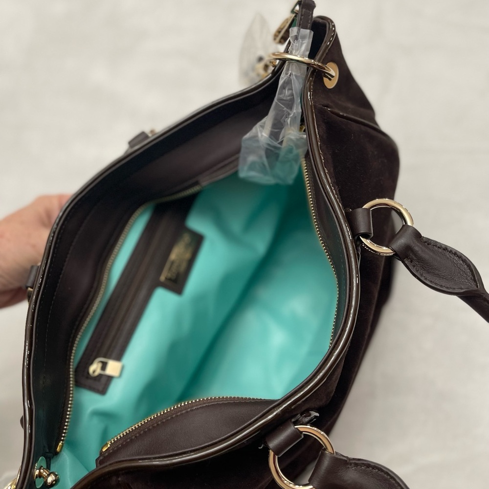 NEW Never Used - Tiffany & Co Italian Leather & Suede “Amelia” Espresso Zip Tote - Picture 8 of 11